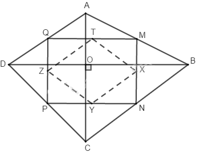Cho tứ giác ABCD có hai đường chéo AC và BD vuông góc với nhau (ảnh 1)