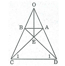 Hình thang cân ABCD có O là giao điểm của hai đường thẳng chứa cạnh bên AD, BC (ảnh 1)
