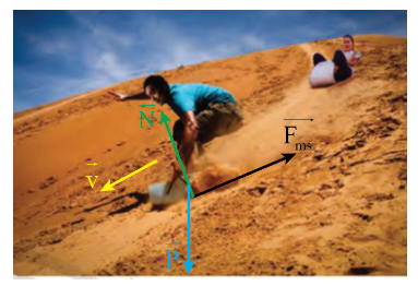 Phân tích các lực tác dụng lên hệ người và ván khi trượt từ trên đồi cát (ảnh 1)