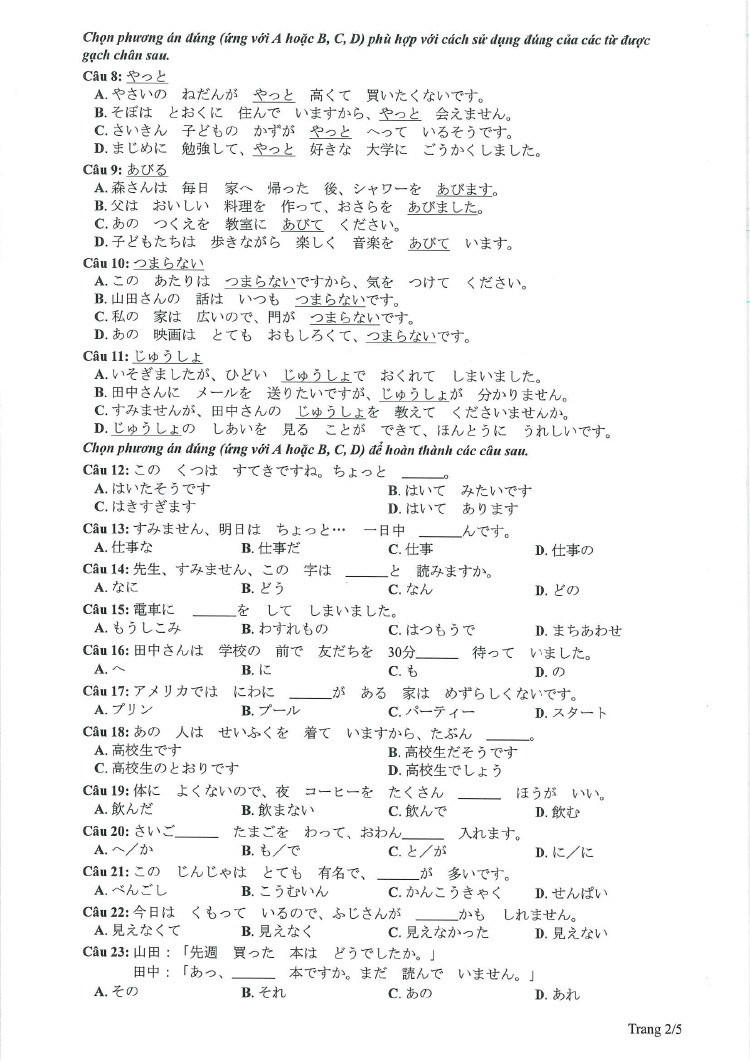 Đề tham khảo tốt nghiệp THPT môn Tiếng Nhật năm 2023 (có đáp án chi tiết)  (ảnh 1)