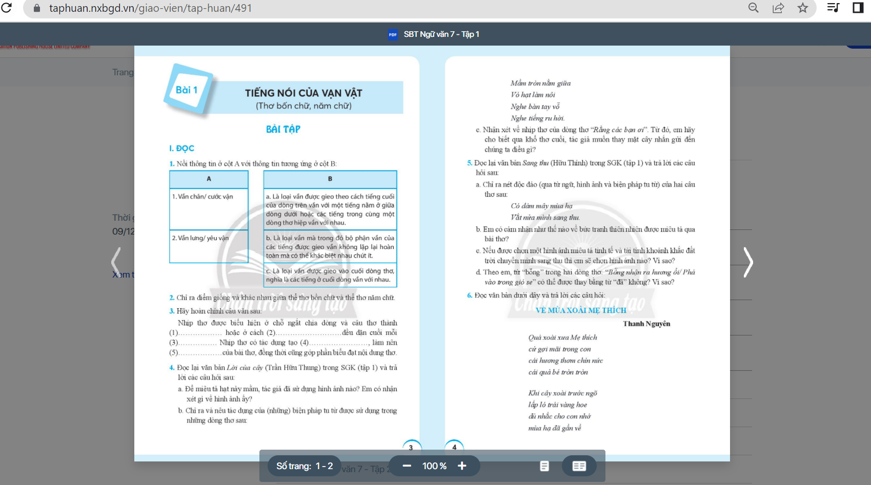 SGK Ngữ văn 7 Chân trời sáng tạo pdf | Tải PDF và xem trực tuyến (ảnh 1)