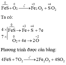 Cân bằng các phương trình hoá học sau: FeS + O­2 → Fe2O3 + SO2 (ảnh 1)