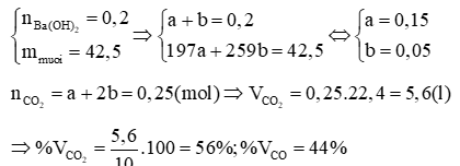 Dẫn 10 lít hỗn hợp khí A gồm CO và CO2 (đktc ) vào 100ml dung dịch Ba(OH)2 2M (ảnh 1)