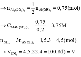 Sục từ từ V lít khí NH3 (đktc) vào 200ml dung dịch Al2(SO4)3 đến khi được kết tủa (ảnh 1)