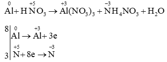 Cân bằng bằng cách thăng bằng electron: Al + HNO3 → Al(NO3)3 + NH4NO3 + H2O (ảnh 1)