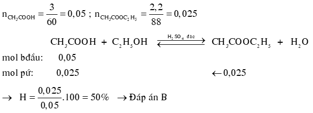 Bài tập về hiệu suất phản ứng ester hóa | Chuyên đề dạy thêm Hoá học 12 (chương trình mới) (ảnh 1)