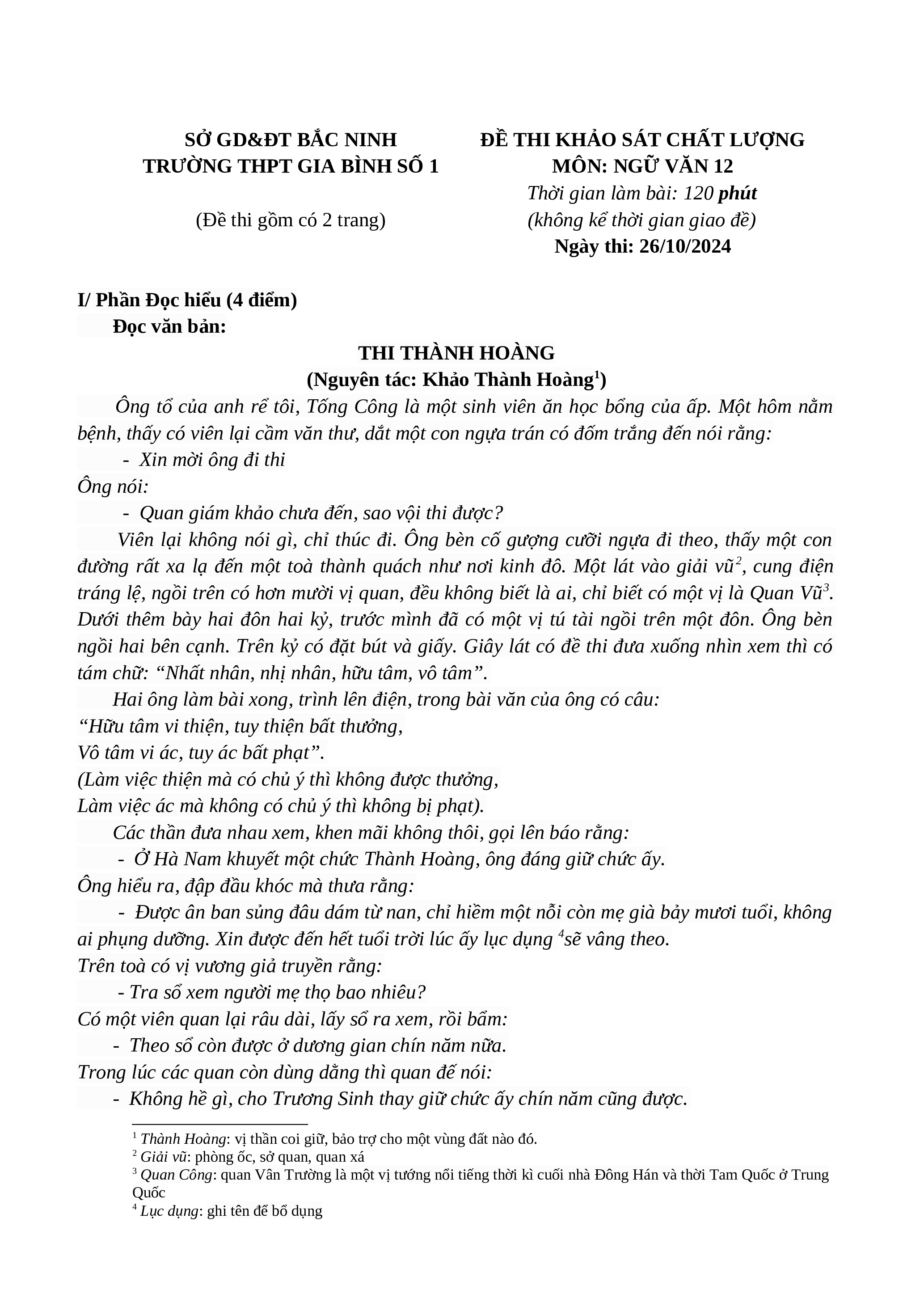 Đề thi thử THPT Quốc gia 2025 môn Ngữ Văn Trường THPT Gia Bình số 1 (Bắc Ninh) có đáp án (ảnh 1)