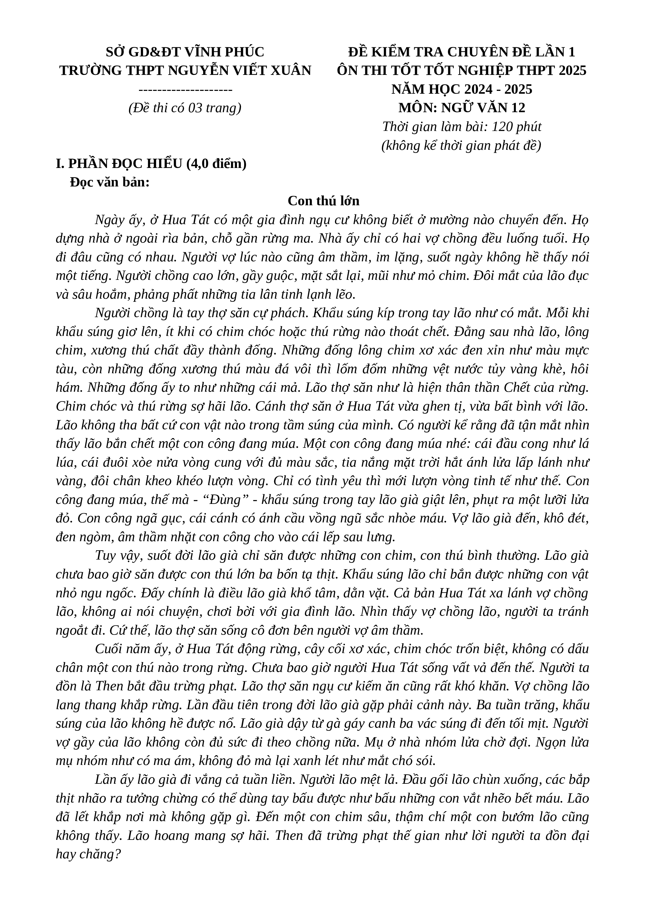 Đề thi thử THPT Quốc gia 2025 môn Ngữ Văn Trường THPT Nguyễn Viết Xuân (Vĩnh Phúc) có đáp án (ảnh 1)