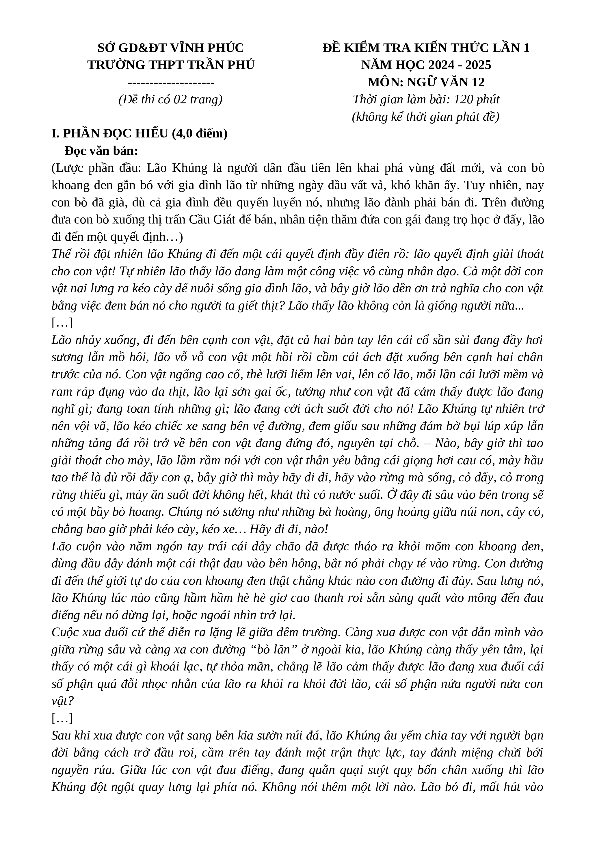 Đề thi thử THPT Quốc gia 2025 môn Ngữ Văn Trường THPT Trần Phú (Vĩnh Phúc) có đáp án (ảnh 1)