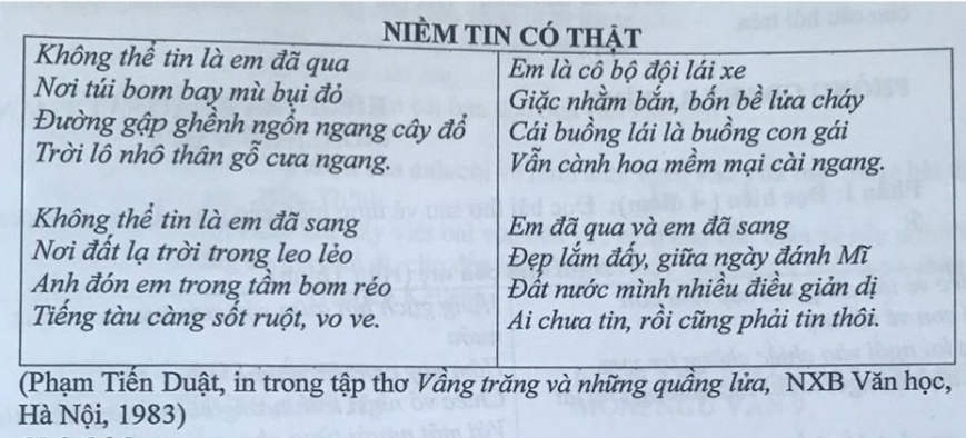 Đọc hiểu Niềm tin có thật (Phạm Tiến Duật) có đáp án (ảnh 1)