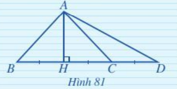 Ở Hình 81 có HB = HC = CD. Đo góc để trả lời các câu hỏi sau: Hai góc ABC và ACB có bằng nhau không (ảnh 1)