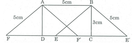 Cho hình chữ nhật ABCD có cạnh AB = 5cm, BC = 3cm. Vẽ hình bình hành ABEF (ảnh 1)