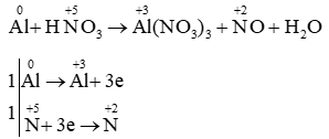 Cân bằng bằng cách thăng bằng electron: Al + HNO3 → Al(NO3)3 + NO + H2O (ảnh 1)