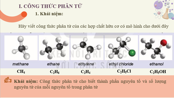 Giáo án điện tử Công thức phân tử hợp chất hữu cơ | Bài giảng PPT Hóa 11 Kết nối tri thức (ảnh 1)