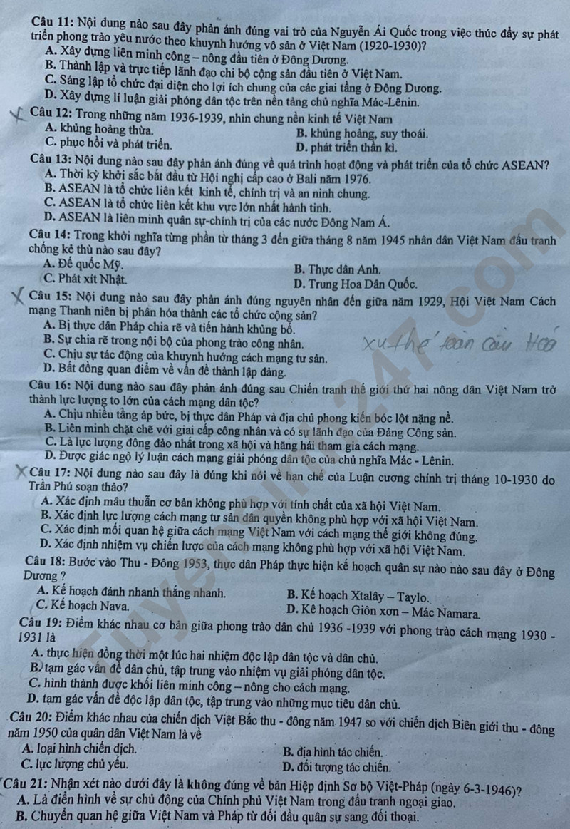 Đề thi thử THPT Quốc gia 2024 môn Lịch sử trường THPT Hoàng Mai 2 (Nghệ An) có đáp án (ảnh 1)