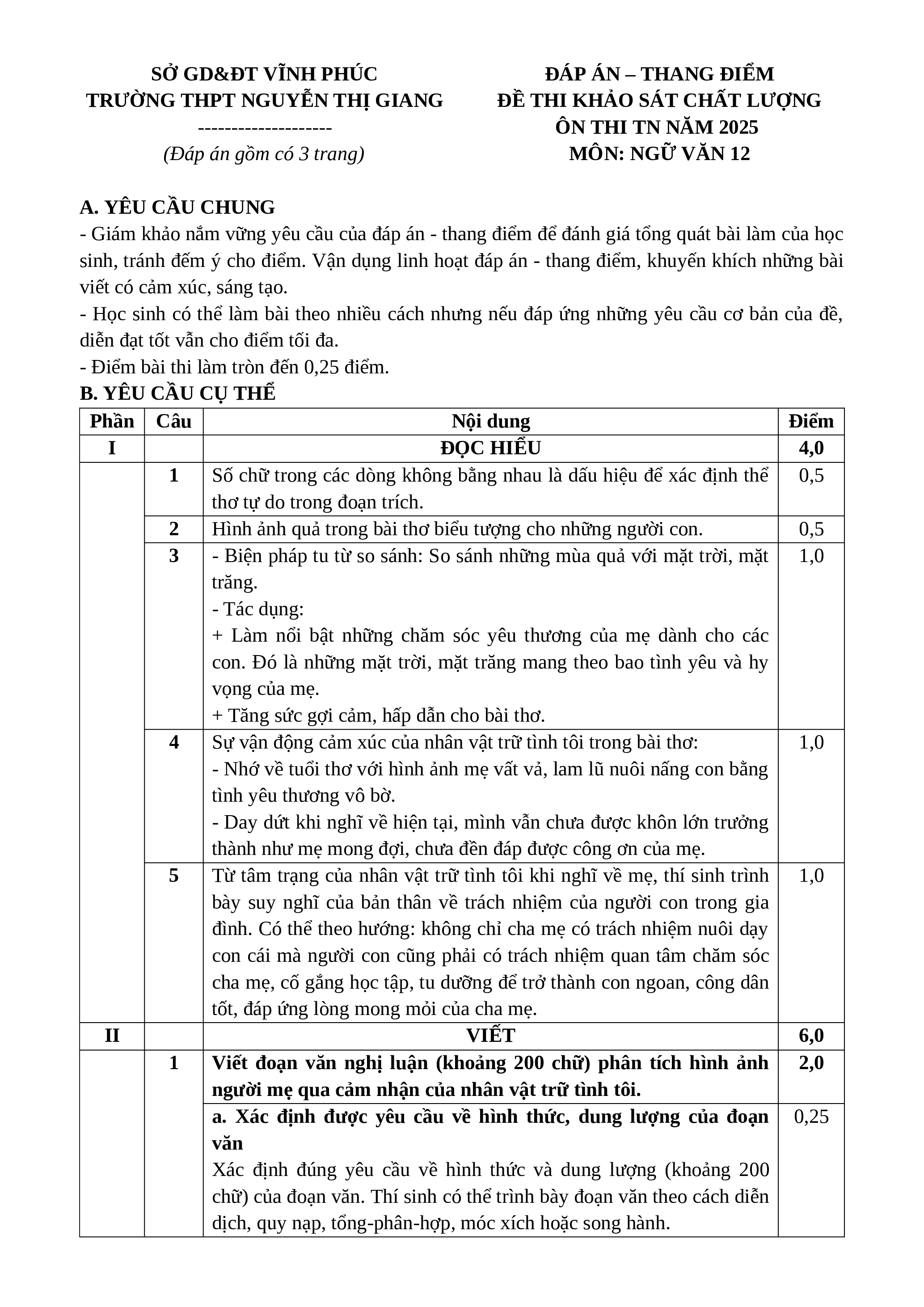 Đề thi thử THPT Quốc gia 2025 môn Ngữ Văn Trường Nguyễn Thị Giang (Vĩnh Phúc) có đáp án (ảnh 1)