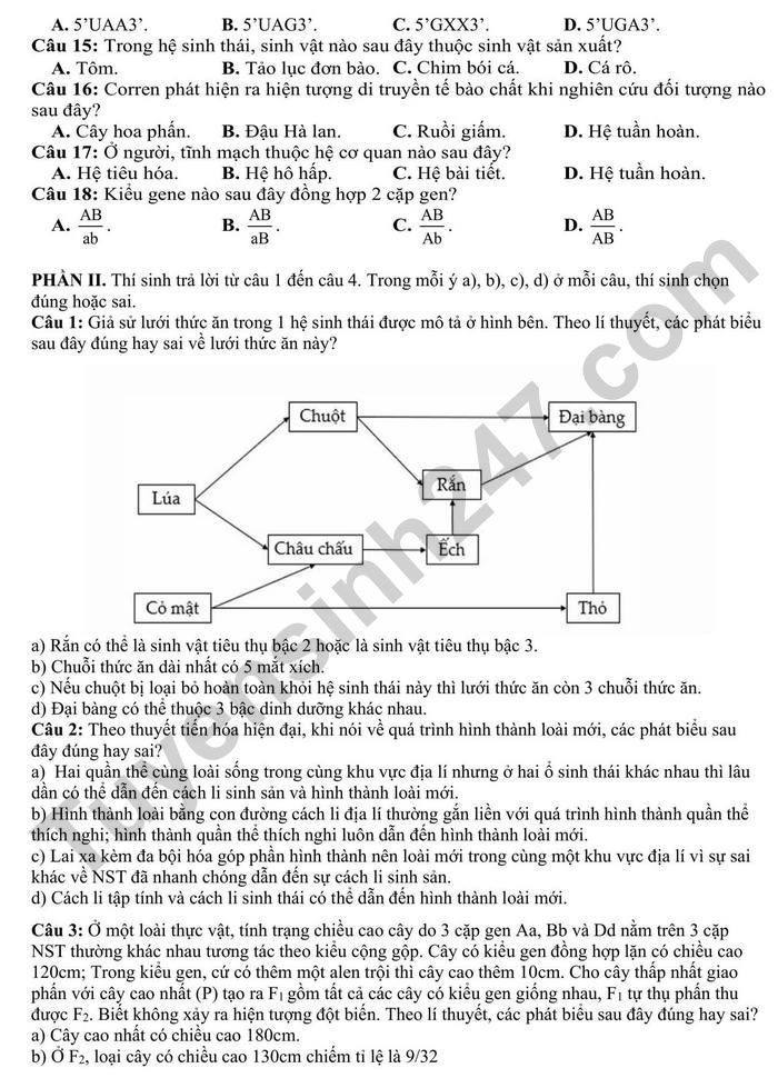 Đề thi thử THPT Quốc gia 2025 môn Sinh học Trường THPT Hà Trung (Thừa Thiên Huế) có đáp án (ảnh 1)