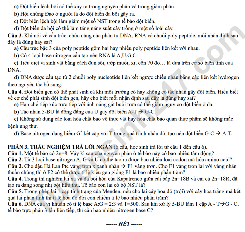 Đề thi thử THPT Quốc gia 2025 môn Sinh học Trường THPT Thuận Thành 1 (Bắc Ninh) có đáp án (ảnh 1)