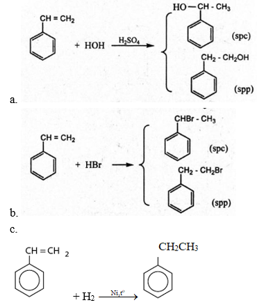 Dùng công thức cấu tạo viết phương trình hoá học của stiren với: H2O (ảnh 1)