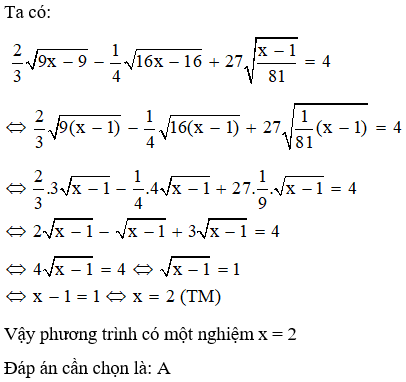 Trắc nghiệm Biến thay đổi đơn giản và giản dị biểu thức chứa chấp căn thức bậc nhị (Tiếp theo) đem đáp án – Toán lớp 9 (ảnh 1)