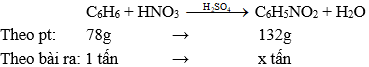 Cho benzen tác dụng với lượng dư HNO3 đặc có xúc tác H2SO4 đặc (ảnh 1)