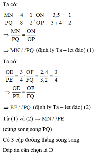 Trắc nghiệm Định lý hòn đảo và hệ ngược của toan lý Ta-let sở hữu đáp án – Toán lớp 8 (ảnh 1)