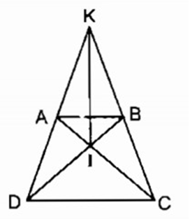 Hình thang cân ABCD (AB// CD) có hai đường chéo cắt nhau tại I (ảnh 1)