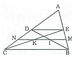 Cho tam giác ABC, các đường trung tuyến BD, CE. Gọi M, N (ảnh 1)