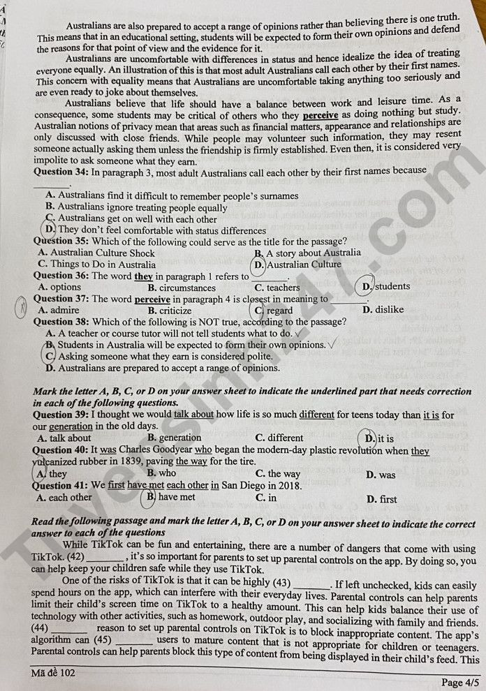 Đề thi thử THPT Quốc gia 2024 môn Tiếng Anh trường THPT Chuyên Hưng Yên có đáp án (ảnh 1)