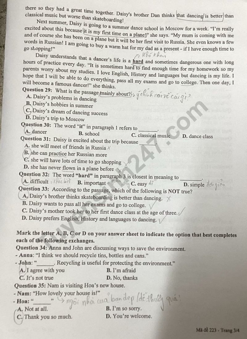 Đề thi vào 10 môn Tiếng Anh chính thức TP Cần Thơ (2024 - 2025) mới nhất kèm đáp án (ảnh 1)