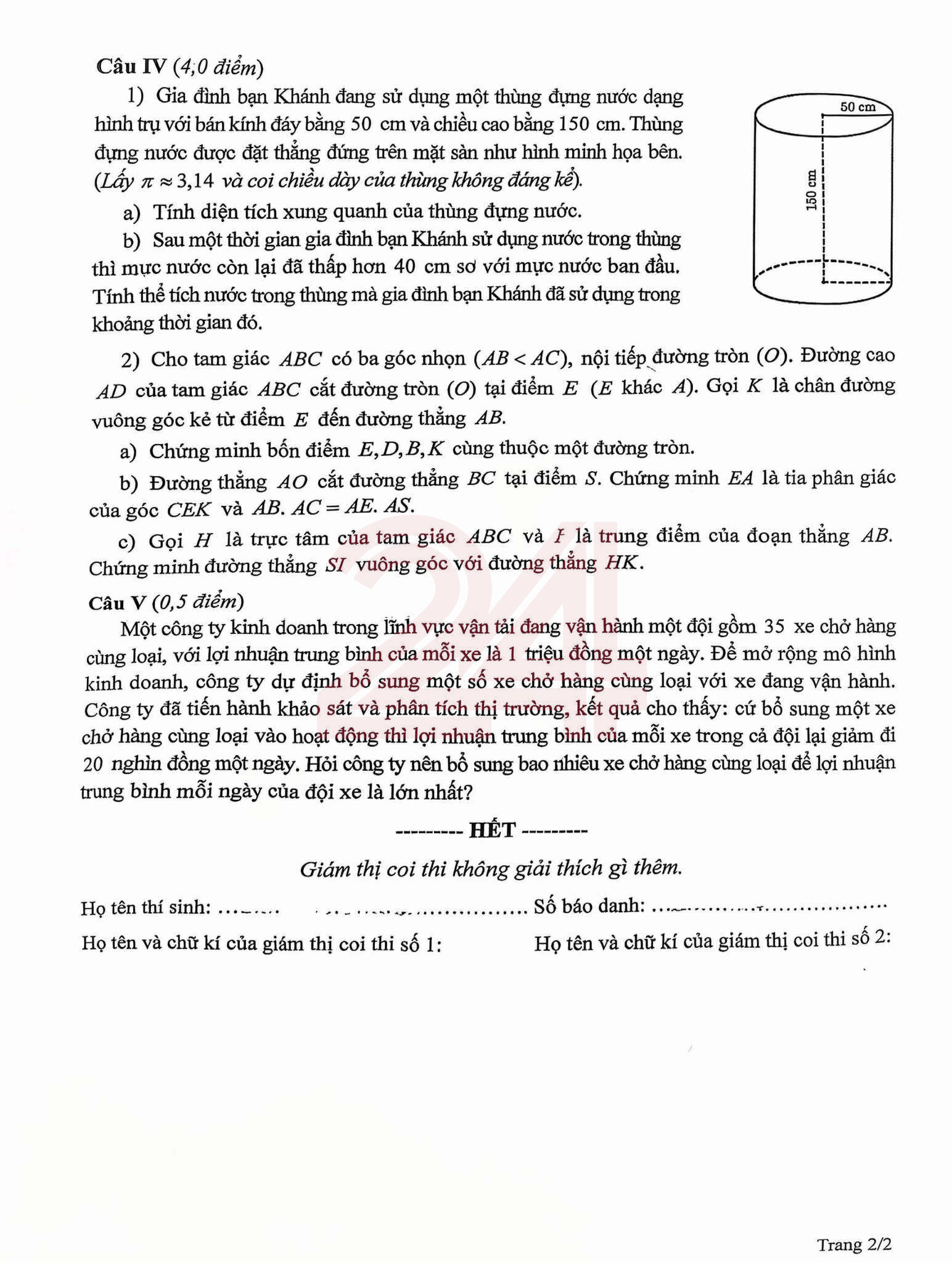 Đề thi vào 10 môn Toán chính thức TP Hà Nội (2025 - 2026) mới nhất kèm đáp án (ảnh 1)