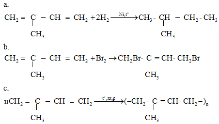 Viết phương trình hóa học (ở dạng công thức cấu tạo) của các phản ứng xảy ra khi isopren tác dụng với hiđro (ảnh 1)