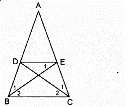 Cho tam giác ABC cân tại A. Lấy điểm D trên cạnh AB, điểm E trên cạnh AC (ảnh 1)