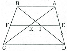 Chứng minh rằng đường thẳng đi qua trung điểm một cạnh bên của hình thang (ảnh 1)