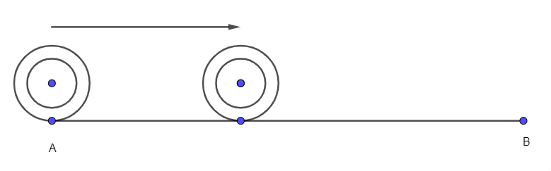 Một bánh xe hình tròn có đường kính là 700 mm chuyển động trên một đường thẳng (ảnh 1)