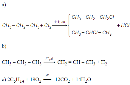 Viết các phương trình hóa học của các phản ứng sau:  Propan tác dụng với clo (ảnh 1)