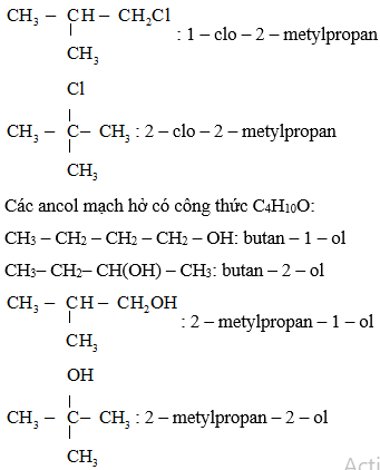 Viết công thức cấu tạo, gọi tên các dẫn xuất halogen có công thức phân tử C4H9Cl (ảnh 1)