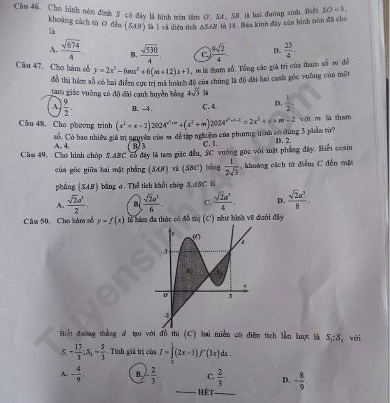 Đề thi thử THPT Quốc gia 2024 môn Toán - Sở GD&ĐT Ninh Bình (có đáp án) (ảnh 1)