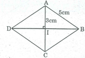 Cho hình thoi ABCD, biết AB = 5cm, AI = 3cm (ảnh 1)