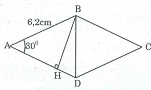 Tính diện tích hình thoi, biết cạnh của nó dài 6,2cm và một trong các góc (ảnh 1)
