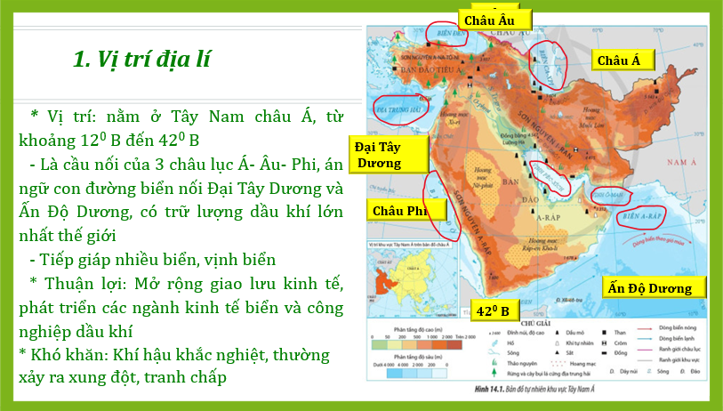 Giáo án điện tử Địa lí 11 Bài 14 (Cánh diều): Vị trí địa lí, điều kiện tự nhiên, dân cư, xã hội và kinh tế khu vực Tây Nam Á (ảnh 1)