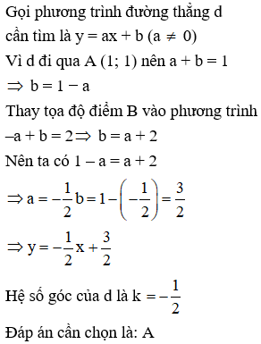 Trắc nghiệm Hệ số góc của đường thẳng y = ax + b có đáp án – Toán lớp 9 (ảnh 1)