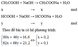 Trung hòa 16,60 gam hỗn hợp gồm axit axetic và axit fomic bằng dung dịch natri hiđroxit (ảnh 1)