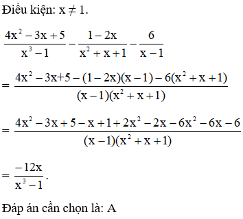 Trắc nghiệm Phép trừ các phân thức đại số có đáp án - Toán lớp 8 (ảnh 1)