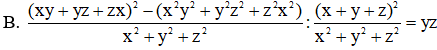 Cho x + y + z ≠ 0 và x = y + z.  Chọn đáp án đúng (ảnh 1)