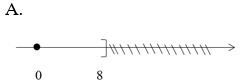 Biểu diễn tập nghiệm của  bất phương trình x ≥ 8 trên trục số, ta được (ảnh 1)