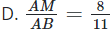 Cho biết M thuộc đoạn thẳng AB  thỏa mãn  A M M B = 3 8 (ảnh 1)