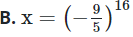 Tìm x, biết:  x : ( − 5 9 ) 8 = ( − 9 5 ) 8 (ảnh 1)
