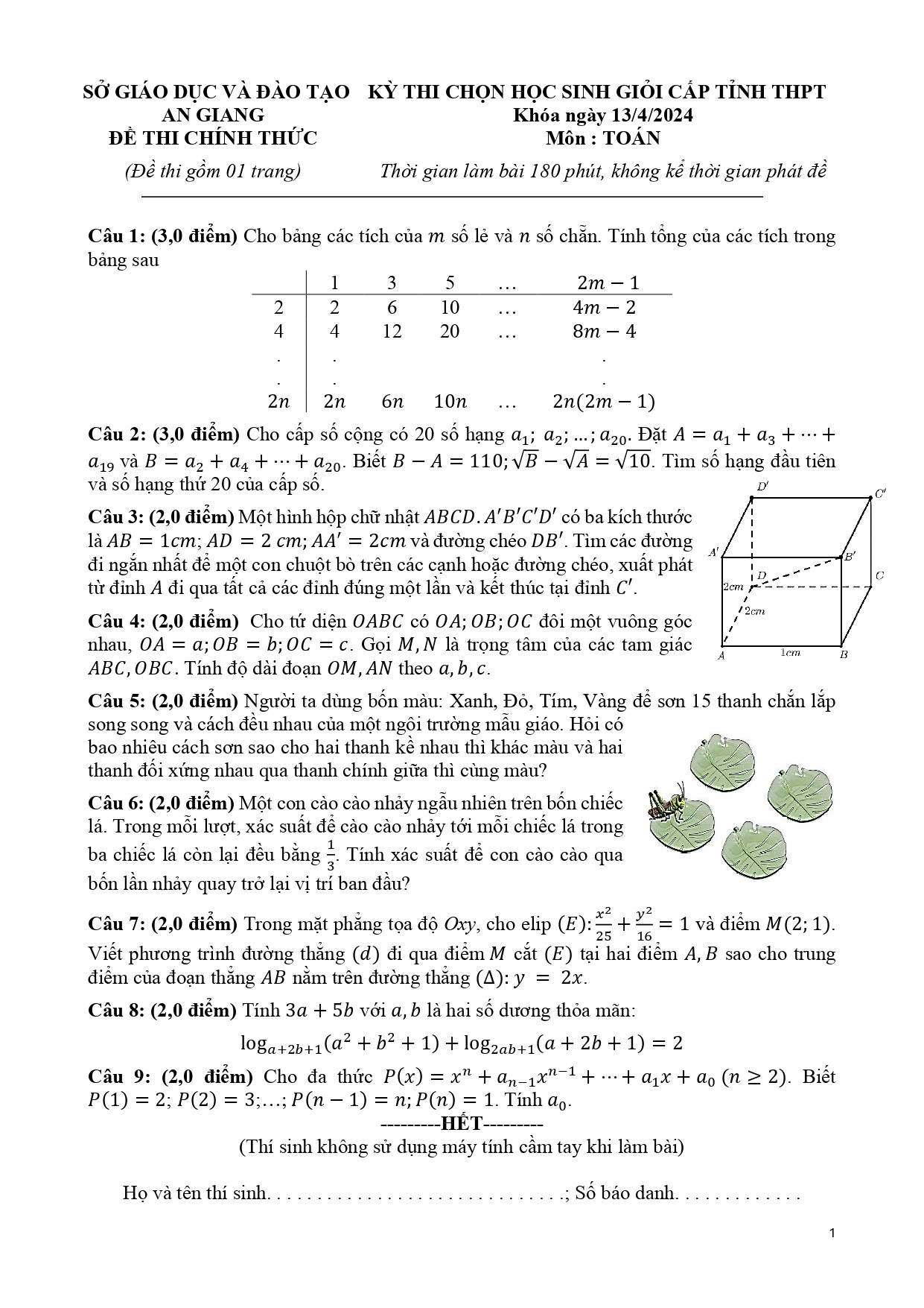 Đề thi HSG Toán 12 năm 2024 Sở GD&ĐT TP Hà Nội (có đáp án)  (ảnh 1)
