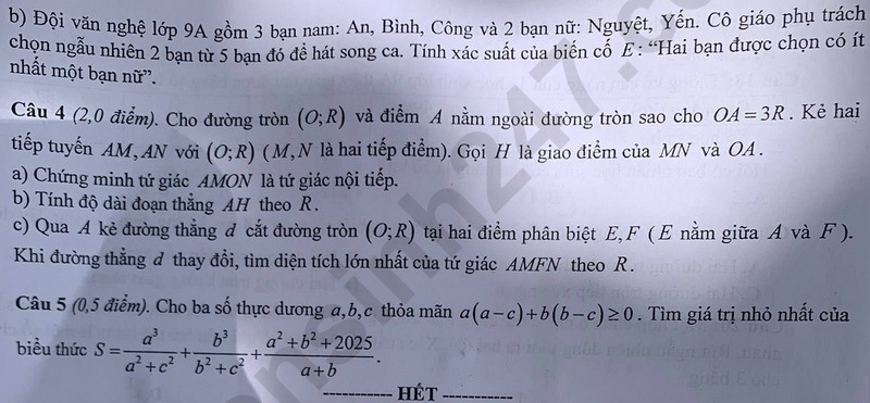 Đề thi vào 10 môn Toán chính thức Tỉnh Bắc Giang (2025 - 2026) mới nhất kèm đáp án (ảnh 1)